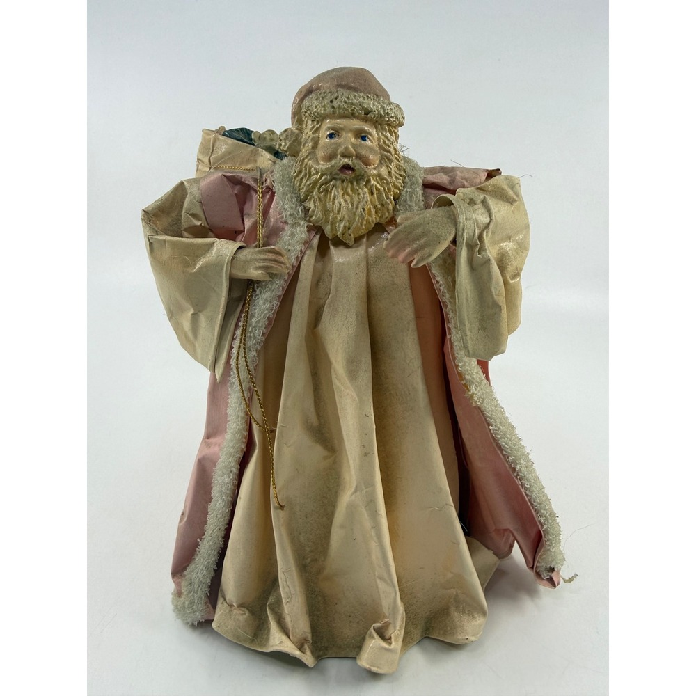 Vintage Silvestri Handcrafted Santa Claus Tree Topper Pink Cream Figurine 7.5"